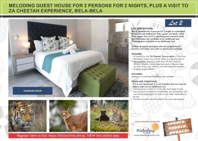 MELODING GUEST HOUSE FOR 2 PERSONS FOR 2 NIGHTS, PLUS A VISIT TO ZA CHEETAH EXPERIENCE, BELA-BELA