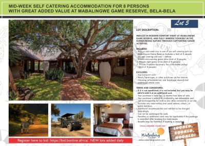 MID-WEEK SELF CATERING ACCOMMODATION FOR 8 PERSONS WITH GREAT ADDED VALUE AT MABALINGWE GAME RESERVE, BELA-BELA