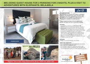 MELODING GUEST HOUSE FOR 2 PERSONS FOR 2 NIGHTS, PLUS A VISIT TO ADVENTURES WITH ELEPHANTS, BELA-BELA