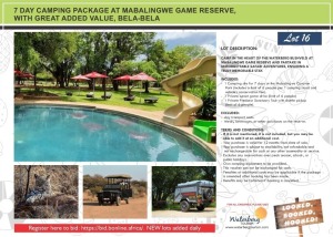 7 DAY CAMPING PACKAGE AT MABALINGWE GAME RESERVE, WITH GREAT ADDED VALUE, BELA-BELA