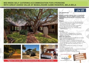 MID-WEEK SELF CATERING ACCOMMODATION FOR 8 PERSONS WITH GREAT ADDED VALUE AT MABALINGWE GAME RESERVE, BELA-BELA