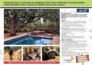 WEEKEND SELF CATERING ACCOMMODATION FOR 8 PERSONS AT MABALINGWE GAME RESERVE WITH LOADS OF ADDED VALUE, BELA-BELA