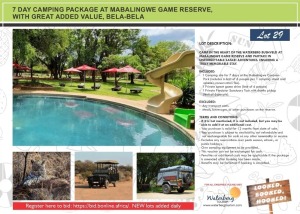 7 DAY CAMPING PACKAGE AT MABALINGWE GAME RESERVE, WITH GREAT ADDED VALUE, BELA-BELA