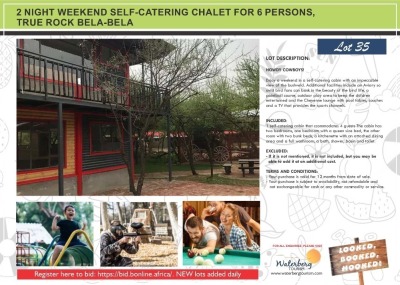 2 NIGHT WEEKEND SELF-CATERING CHALET FOR 6 PERSONS, TRUE ROCK BELA-BELA