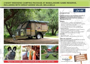 2 NIGHT WEEKEND CAMPING PACKAGE AT MABALINGWE GAME RESERVE, INCLUDING WITH GREAT ADDED VALUE, BELA-BELA