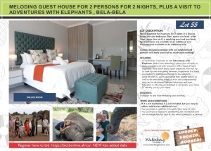 MELODING GUEST HOUSE FOR 2 PERSONS FOR 2 NIGHTS, PLUS A VISIT TO ADVENTURES WITH ELEPHANTS , BELA-BELA