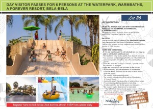 DAY VISITOR PASSES FOR 6 PERSONS AT THE WATERPARK, WARMBATHS, A FOREVER RESORT, BELA-BELA
