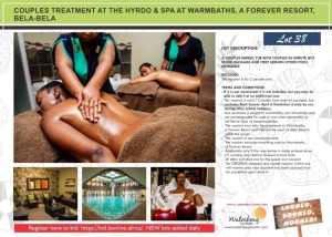 COUPLES TREATMENT AT THE HYRDO SPA AT WARMBATHS, A FOREVER RESORT, BELA-BELA