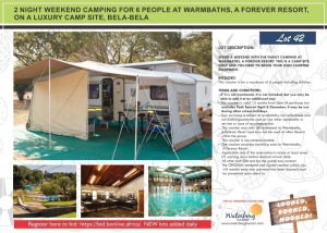 2 NIGHT WEEKEND CAMPING FOR 6 PEOPLE AT WARMBATHS, A FOREVER RESORT, ON A LUXURY CAMP SITE, BELA-BELA