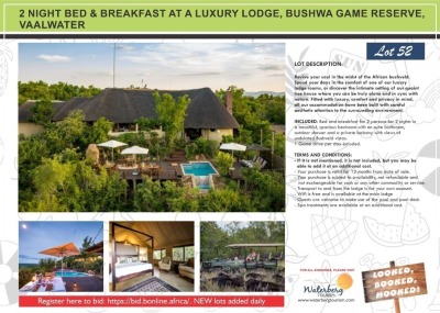 2 NIGHT BED & BREAKFAST AT A LUXURY LODGE, BUSHWA GAME RESERVE, VAALWATER