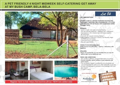 A PET FRIENDLY 4 NIGHT MIDWEEK SELF-CATERING GET AWAY AT MY BUSH CAMP, BELA-BELA