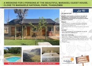 A WEEKEND FOR 2 PERSONS AT THE BEAUTIFUL MARAKELI GUEST HOUSE, CLOSE TO MARAKELE NATIONAL PARK, THABAZIMBI